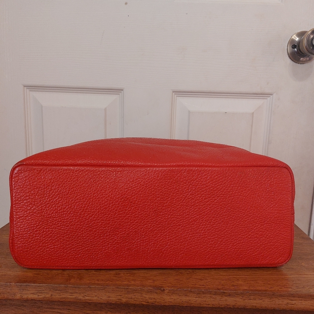 M&R Moda In Pelle Firenze Italy Red Peebled Genuine Leather Hobo Tote Bag - Picture 6 of 14